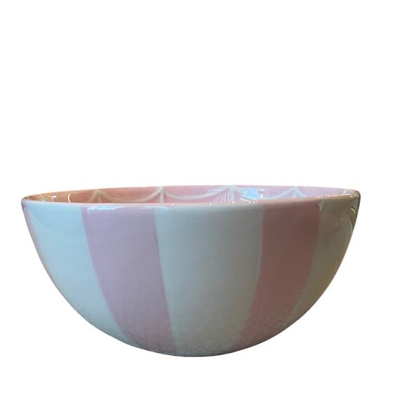 Pink & White Striped Spider Web Candy Bowl 10" Ceramic Chic Halloween Decor NEW - Picture 14 of 15